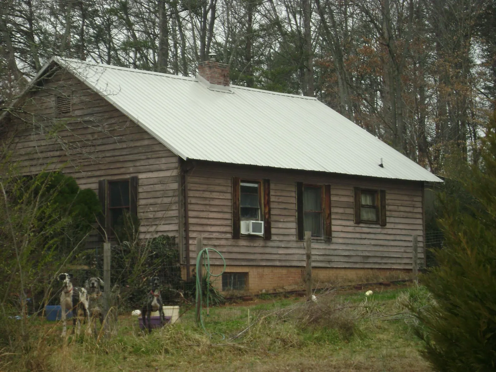 White metal roof on an old wood sided farmhouse, from a Metal Roof Installation job in Preble